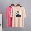 Hirsionsan Elegant Character Printed T Shirt Women Summer Chic Casual Tees Cotton Jumper Clothes Oversized Pullover Female Tops