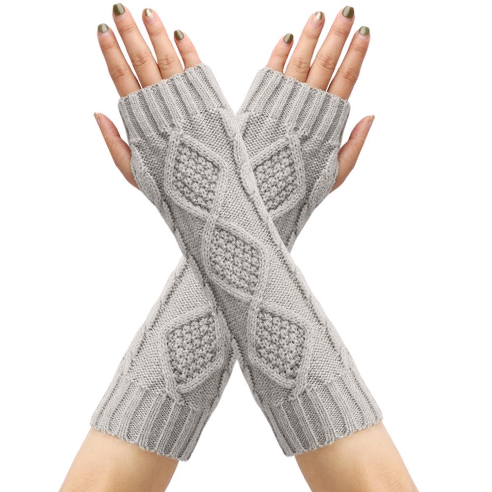 Retro Diamond Knit Wool Fingerless Gloves: Warm Half-Finger Wrist & Arm Warmers