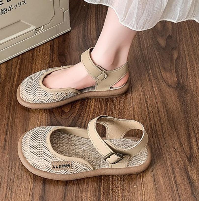 

Fashion woman Baotou Slippers 2025 Summer shoes for Women Casual Flat Bottom Breathable sandals Comfortable outdoor beach Single shoes 41 хаки