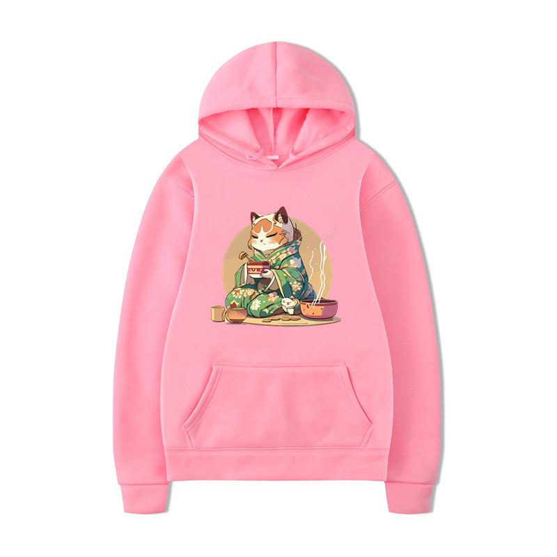 Autumn Cat Sushi Print Printed Men's Hoodie Brand Hoody Y2K Clothes Vintage Fashion Casual Unisex Long Sleeve Pullovers