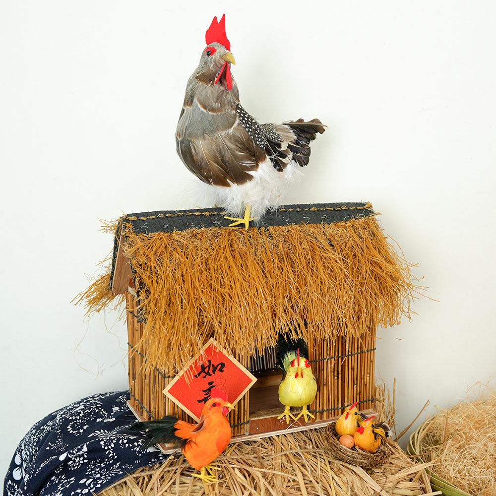 Porcelain Hen and Rooster Feather Ornament for Display and Photography Prop