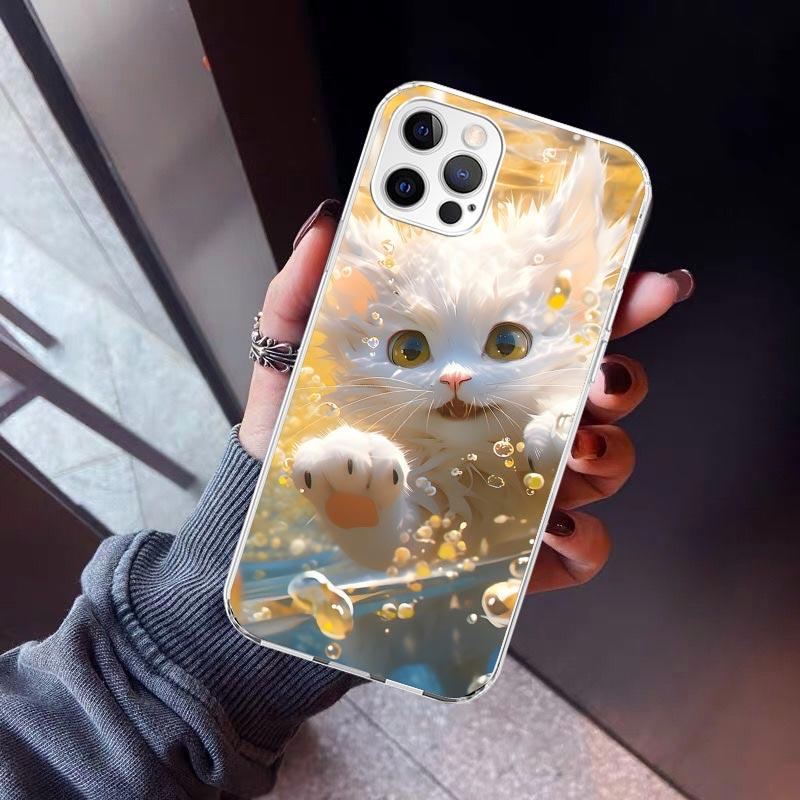 Cartoon Cute Cat Fish Aesthetic Phone Case For iPhone 17 Air 11 13 Mini 14 15 Plus 16 12 Pro Max 16E SE 7 8 Pattern Soft TPU Bac