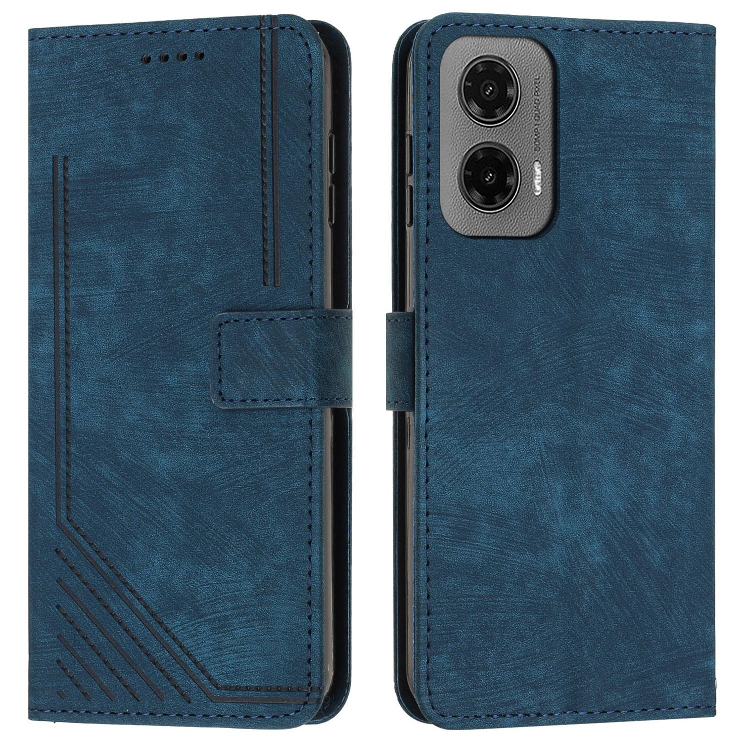 

For Motorola Moto G35 5G Case Imprinted Lines Leather Phone Cover Folding Stand A