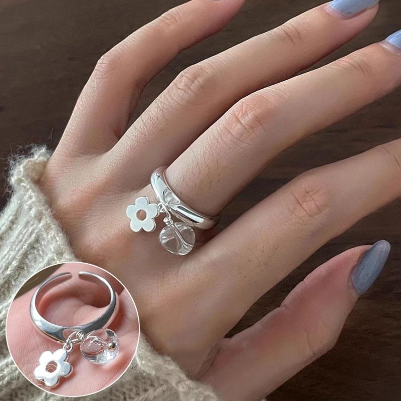 Korean Style S925 Silver-Plated Water Drop Crossover Open Ring – Women's Retro Fashion for Index Finger