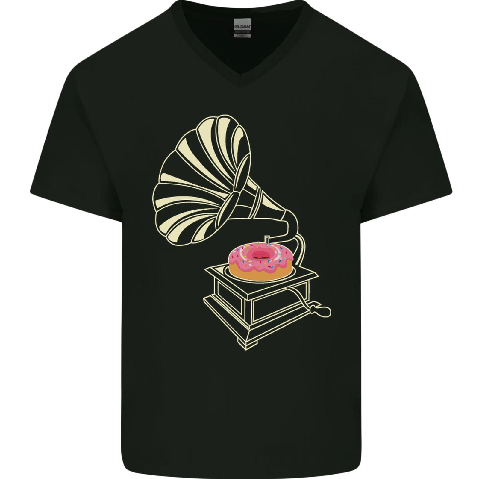 Gramophone Donut Music DJ Vinyl Funny Mens VNeck Cotton T-shirt XL