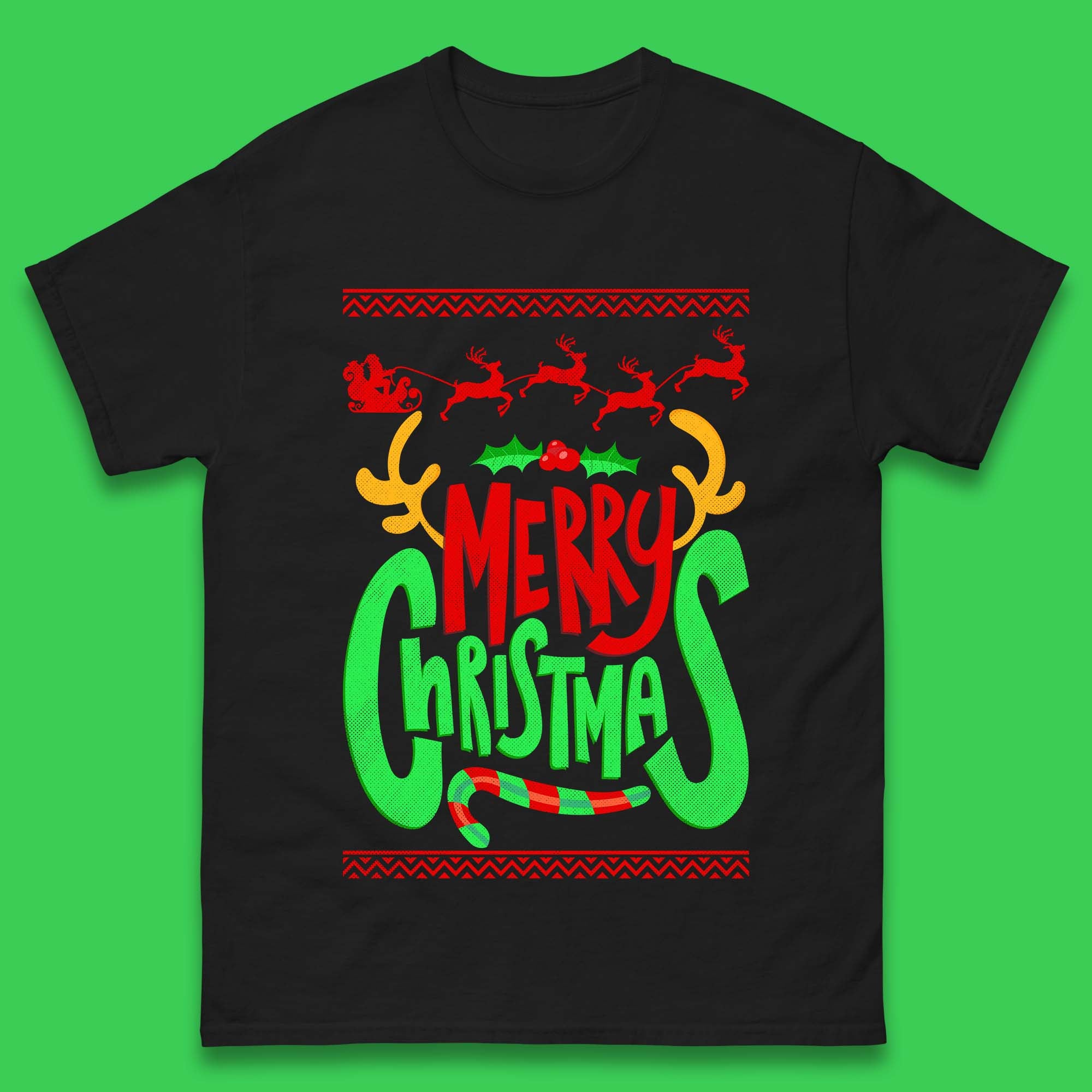 

Merry Christmas Santa Claus Reindeer Antlers Mens T Shirt Womens Tops Tees M