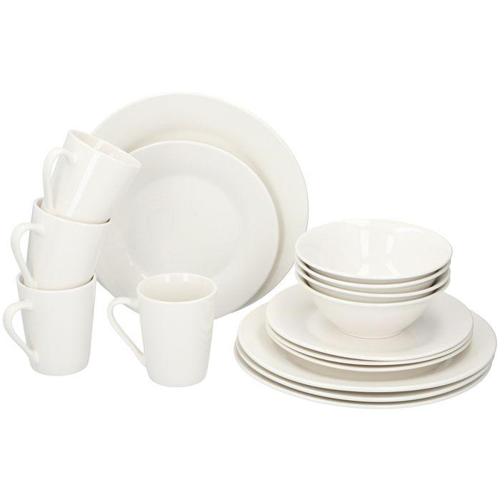 Service de Table - ALPINA - 16 Pièces - Faïence - Pour 4 Personnes - Compatible Lave-Vaisselle