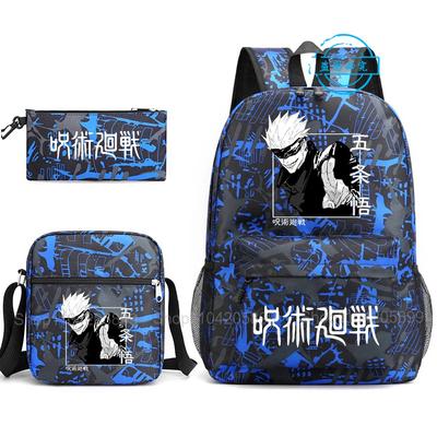 3uds Mochila Jujutsu Kaisen Niños Niñas Anime Mochila Estudiante Bolso Escolar con Bolso de Hombro Estuche Lápices Viaje Diario Rucksack