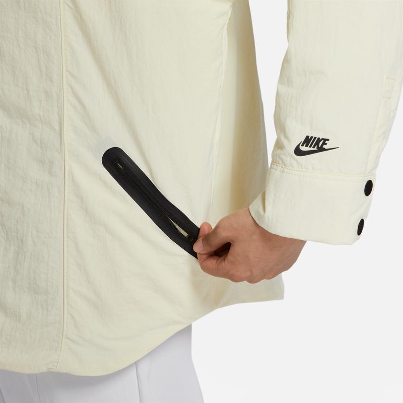 Nike Solid Cotton Shirt Jacket Women Outerwear Beige DD4631-715