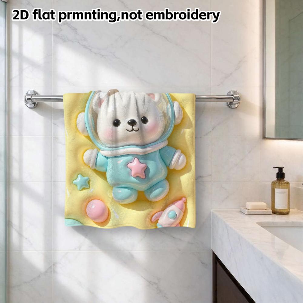 Kawaii Space Bear Astronaut Print Soft Absorbent Towel, Quick Dry Bath Hand Towel