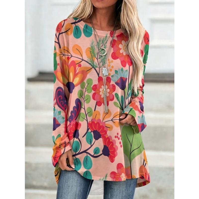 Damen T-Shirt mit Aufdruck und langen Ärmeln, geeignet für Frühling, Herbst und Winter. Modisch und vielseitig, maschinenwaschbar.