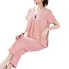 2-teiliges Damen-Pyjama-Set Kurzarm-Oberteil und Cropped-Hose Nachtwäsche-Set Sommerlich Lässig Lounge-Outfits