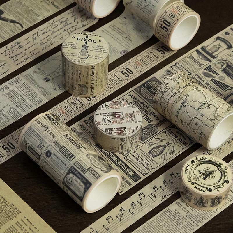 Yoofun 300cm Washi Tape Vintage Map Ticket Bill Coupon Masking Tape for Collage Junk Journal Scrapbooking Planner DIY