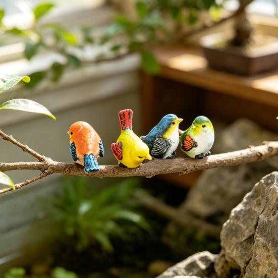4PCS Bird Ornaments, Resin Waterproof Sunproof Bird Figurines, Simulation Texture Sculpture for Balcony Flower Pots Courtyard