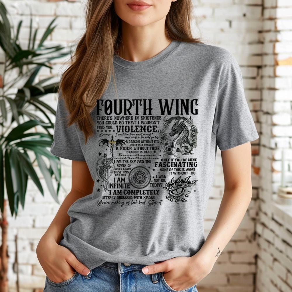 Fourth Wing T Shirt Girl Grunge Pop Culture Comfortable Colorful T Shirt Gothic Anime Punk 80s Digital Hip Hop