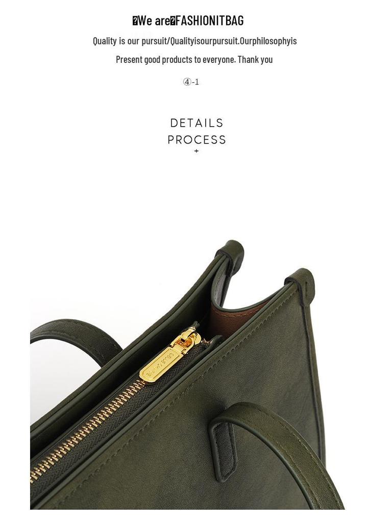 Women's Olive Green Retro Tote Bag - High-end Shoulder Bag for Autumn/Winter 2025