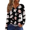 Haut T-shirt Décontracté Mode Femme Imprimé Halloween Col en V Bouton Bordure Manches Longues