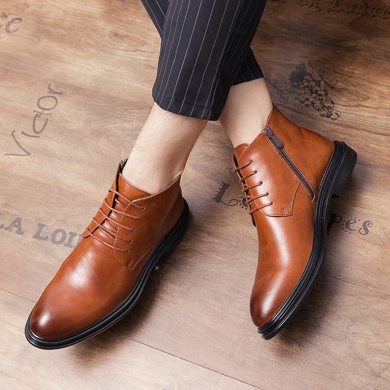 Men's British Style Pointed Toe Leather Chelsea Boots - Korean Design, Formal & Casual, Large Sizes Available