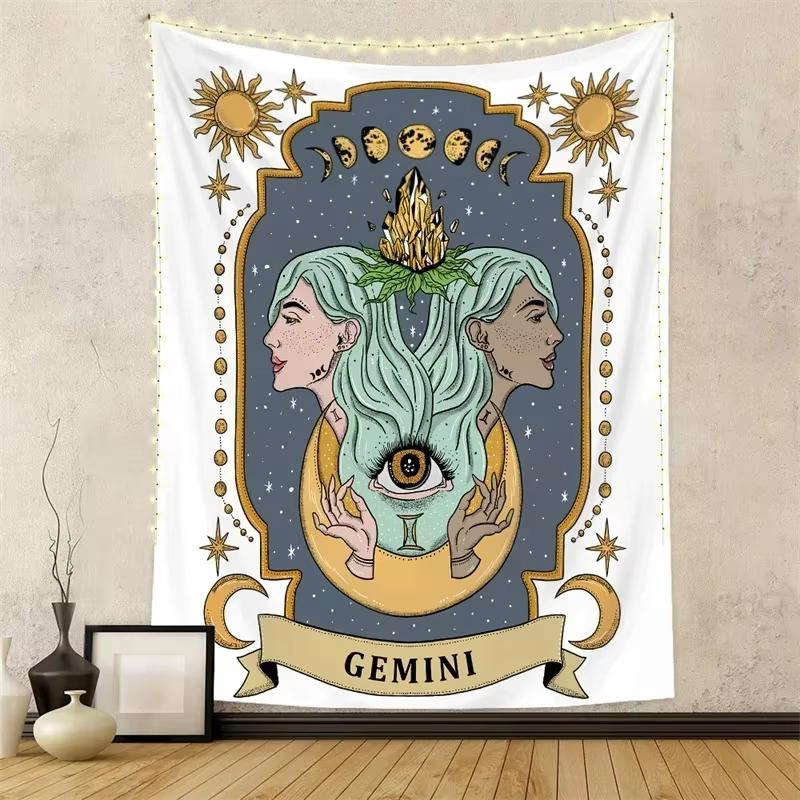 

Twelve Constellations Wall Tapestry Hanging Tarot Hippie Wall Rugs Moon Sun Wall Art Decor Background Cloth Mandala Home Decor 40X60CM