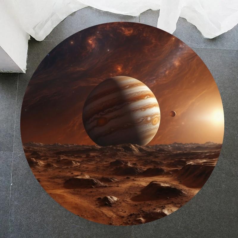 Crystal Velvet Galaxy Round Rug, Space Nebula Starry Print Non Slip Floor Mat for Bedroom, Playroom, Kids Room, Home Decor