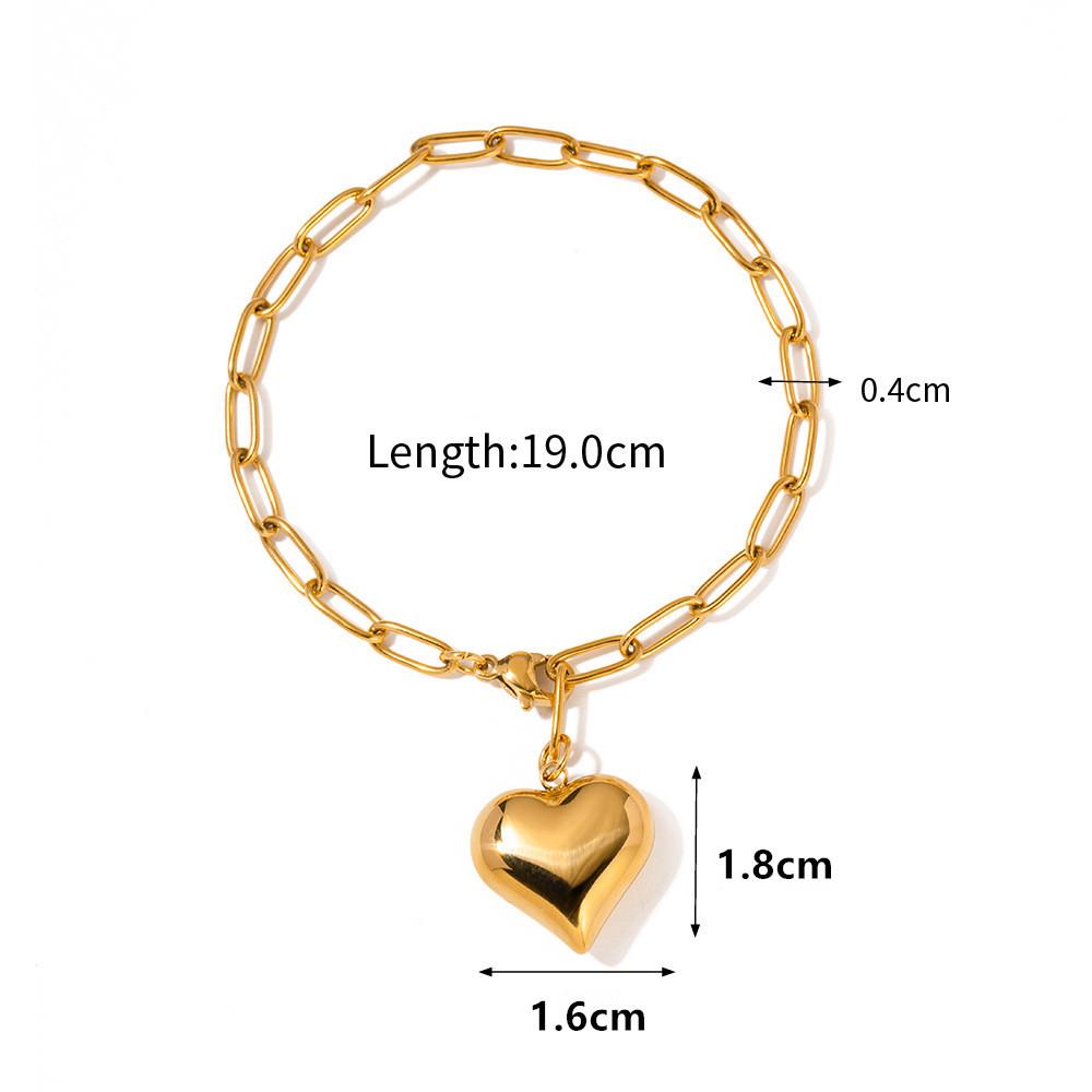European & American Light Luxury Paperclip Chain Heart Pendant Bracelet in 18K Gold Stainless Steel золотой