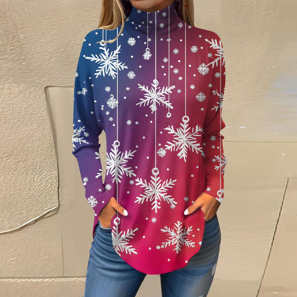 Cămăși de toamnă casual cu mânecă lungă Hanorac cu imprimeu vintage Pulover cu gât înalt