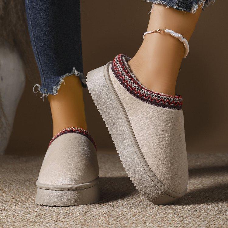 Women's Padded Lining Soft Thick Bottom Heightening Home Outdoor Thickened Warm Lightweight Comfortable Stirrups Cotton Shoes Snow Boots Slippers