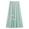 Ice Silk Cotton A-line Skirt For Women In Summer High Waist Slimming Belted Skirt