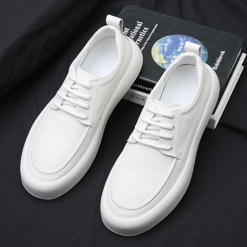 Minimalist White Men's Leather Casual Shoes Conference Business Shoes Winter Plush Men's Thick Soles Height Increasing Shoes