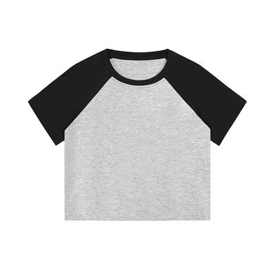 Einfarbig Rundhals Schulterärmel Reine Baumwolle Colorblocking Kurz Glänzend Kurzarm T-Shirt