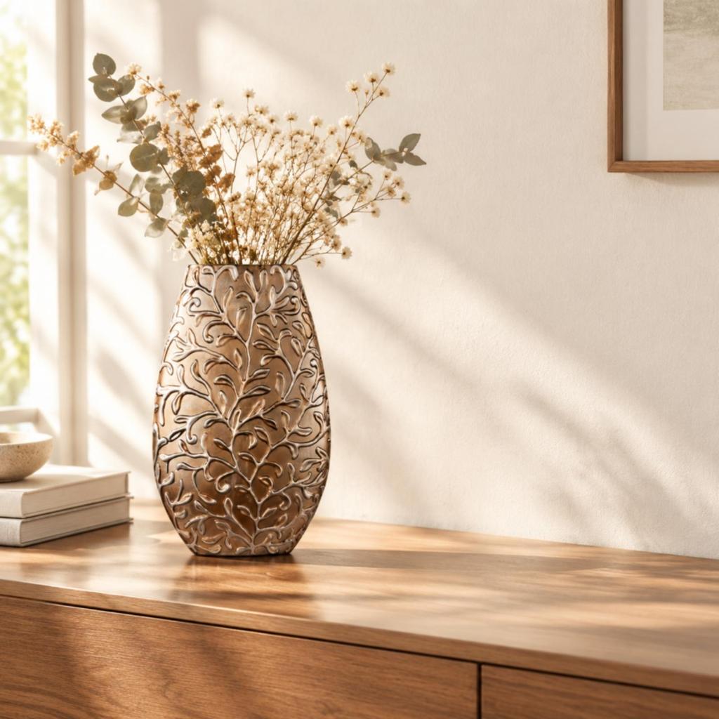 Botanical Vase Elegant Embossed Decorative Textured for Dining Table Centerpiece, Living Room
