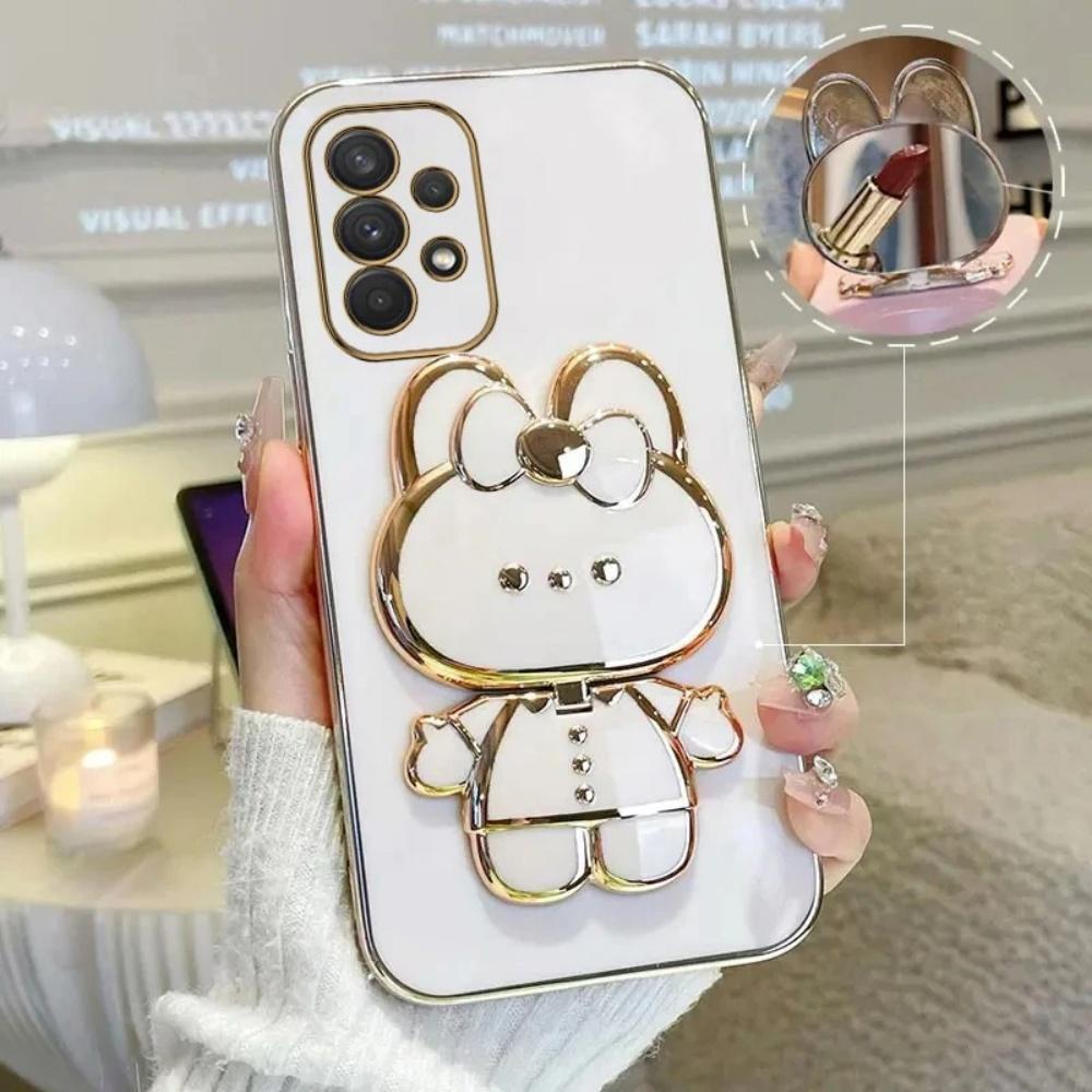 Phone Case For Xiaomi Poco X7 X6 F7 Pro M6 F6 F3 F4 X5 X3 C65 C75 Makeup Mirror Rabbit Holder Straight Edge Soft Cover