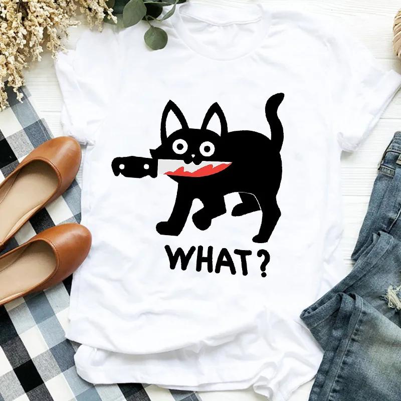 

Fun cartoon cat print pattern Tshirt short sleeved round neck versatile for daily use suitable for all seasons Womens Tshirt S