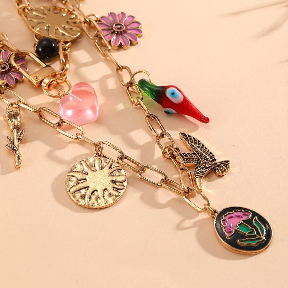 Multilayer Stacked Flower Pendant Necklace Flying Bird Bohemian Collarbone Chain Spring/Summer