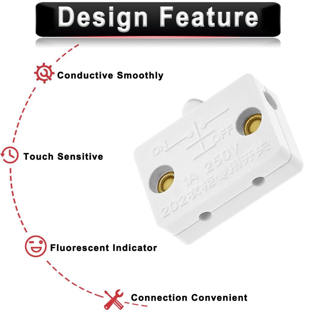 MKBKLLJY 4pcs Cabinet Door Switch White Closet Light Switch Normally Close Auto Touch On