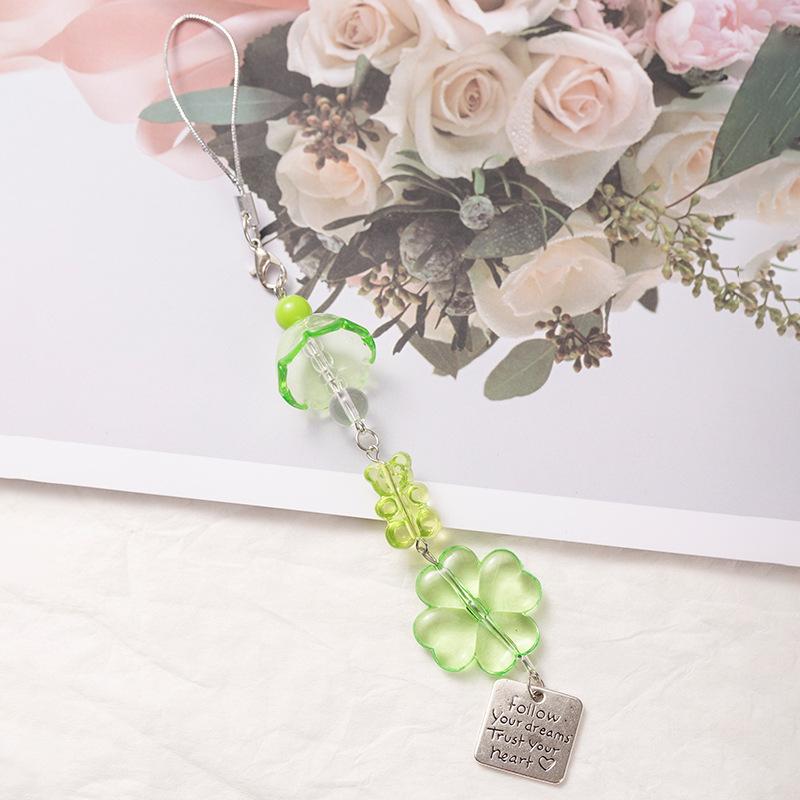 Fresh Lucky Grass Mobile Phone Chain Lanyard Beaded Wind Chimes Bag Pendant Ins Wind Keychain Versatile Bag Pendant