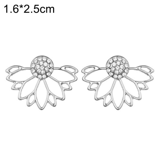 Women Hollow Out Lotus Shaped Rhinestone Inlaid Ear Jacket Earrings Jewelry Gift