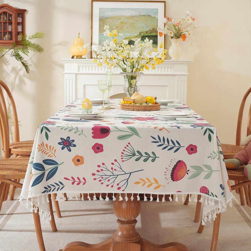 Easter Print Fringed Rabbit Flower Rectangular Tablecloth Coffee Table Cloth