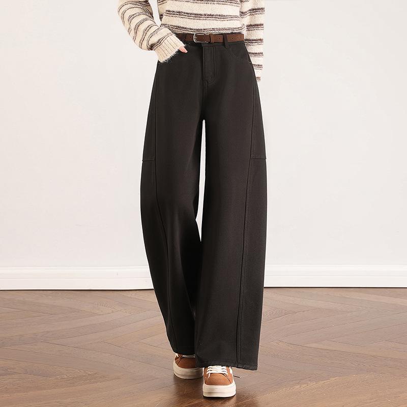 

Retro Blue Fleece-Lined Wide-Leg High-Waist Jeans for Pear-Shaped Figures - 2025 Autumn Style XXL