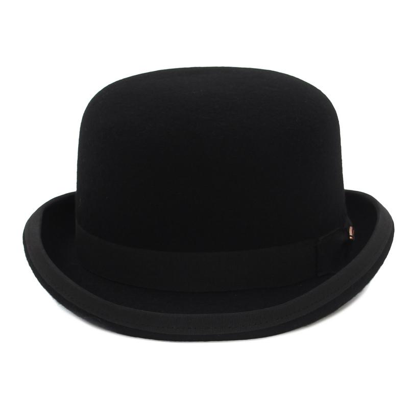 GEMVIE 4 Sizes 100% Wool Black Beige Felt Derby Bowler Hat with Feather Women Men Party Formal Fedora Costume Magician Hat