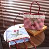 Polka Dot Lace Plaid Handbag Bowknot Sweet Crossbody Bag Portable Lattice Cherry Handbag  Students