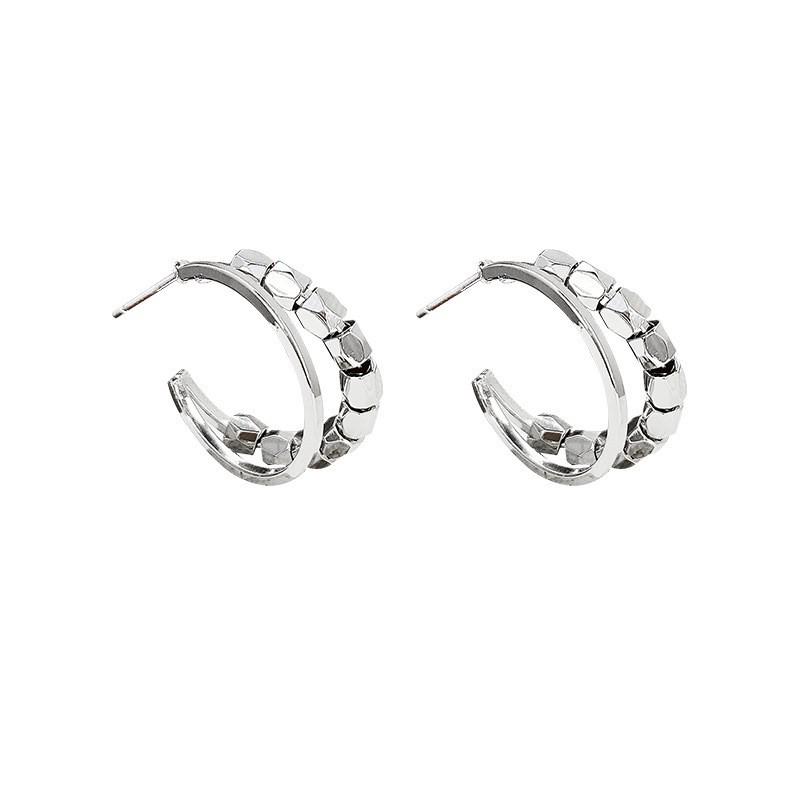 Cercei rotunzi minimaliști coreeni argintii pentru femei