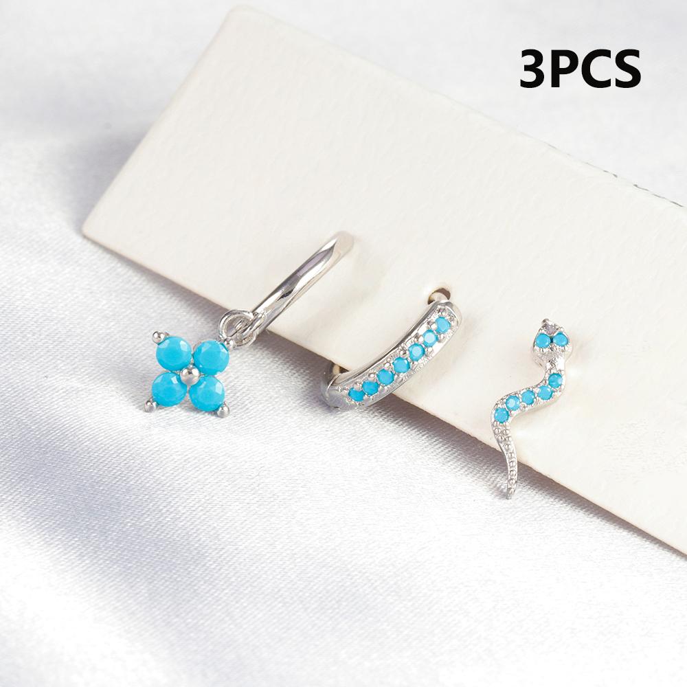 

3 шт. серьги-кольца с подвеской в виде цветка для женщин из нержавеющей стали с синим кубическим цирконием серьги-хаггис украшения для пирсинга хряща