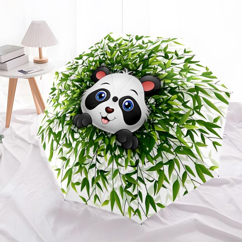 1pc Panda Bamboo Automatic Open/Close Umbrella Compact Folding Umbrella, All-Season Portable Umbrella for Women/Men F1124163