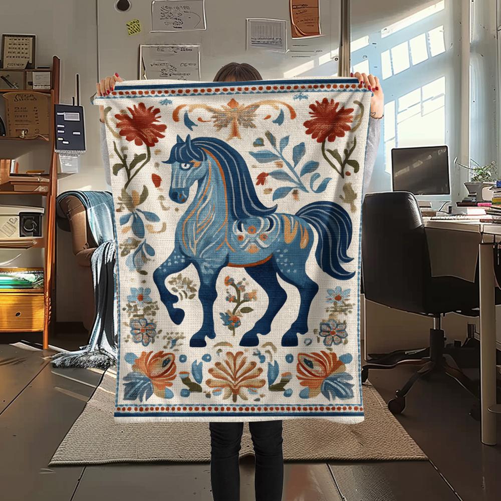 Blumenpferd-Print Flanelldecke, Hohe Qualität, Bequem für alle Jahreszeiten, Heimdekoration, Wärme und Komfort, Perfekt für Weihnachtsgeschenke