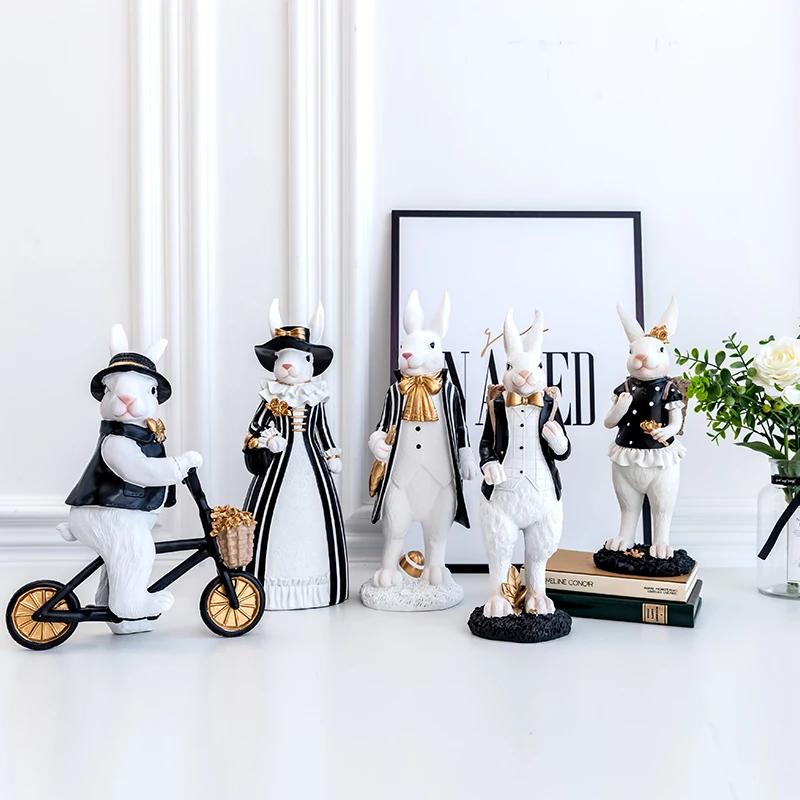 Creative Pastoral Palace Rabbit Family Decoration Home Ornaments Bedroom Living Room Porch Easter Bunny Resin Crafts Kid Gift