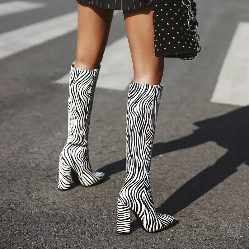 Animal Print Long Tube Riding Boots Women's Autumn and Winter New Knee-high Tube Thick High Heel Elastic Stovepipe Boots