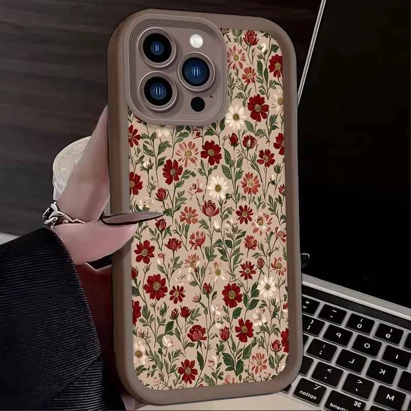 Retro Style Flower Pattern Phone Case For iPhone 16e 16 Pro Max 15 14 Plus 13 12 Mini 11 Pro Shockproof Silicone Soft Back Cover
