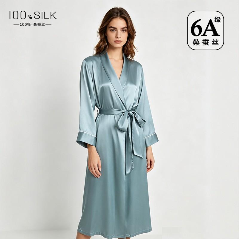 100% Pure Silk Womens Long Robe Lightweight Sleepwear Lounge Gown Home Fall Winter
