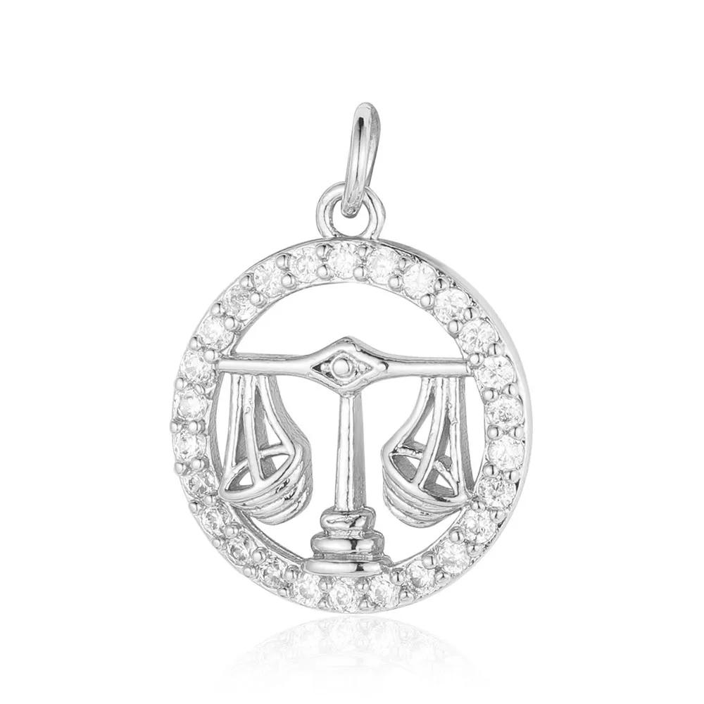 Zodiac Sign Copper Zricon Charm Round Constellation Capricorn Taurus Aries Pendant for Bracelet Necklace Making